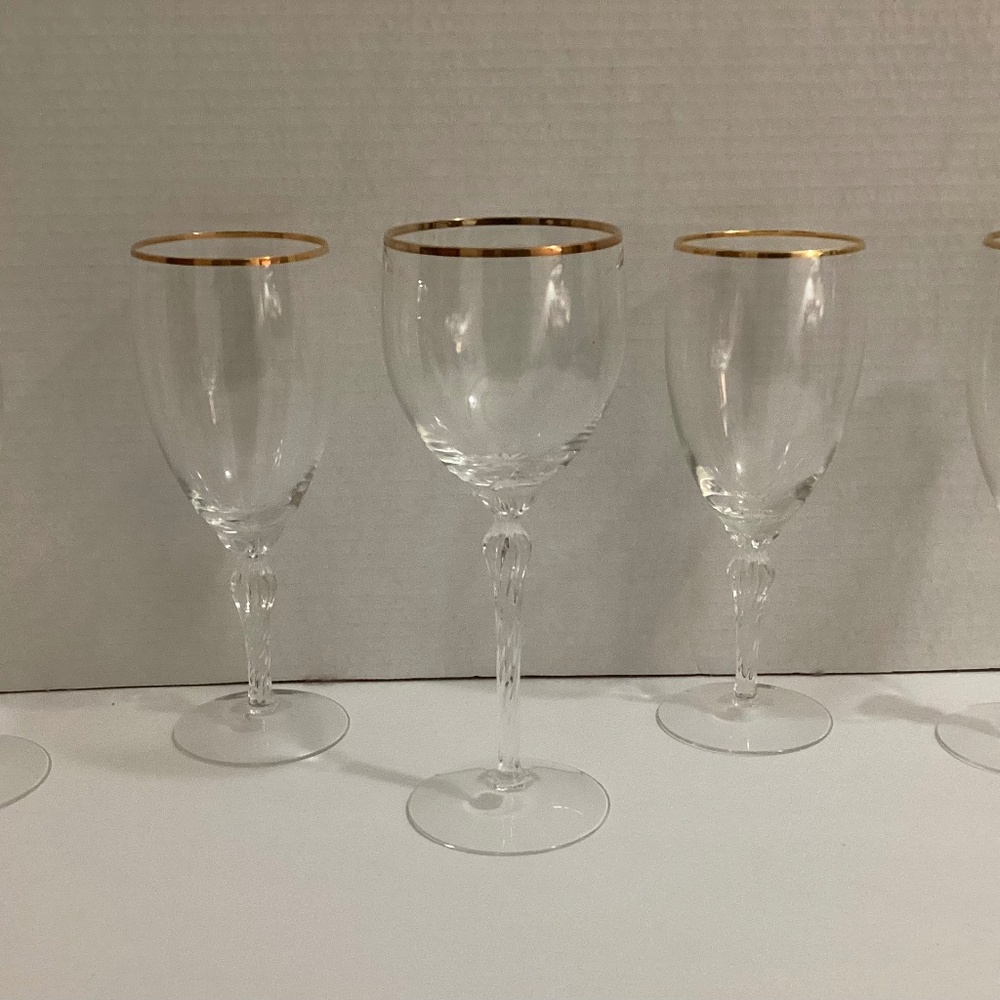 Lenox Crystal Stems - Discontinued “Monroe” - Gold Rims - 4 Iced Tea, 1 Water